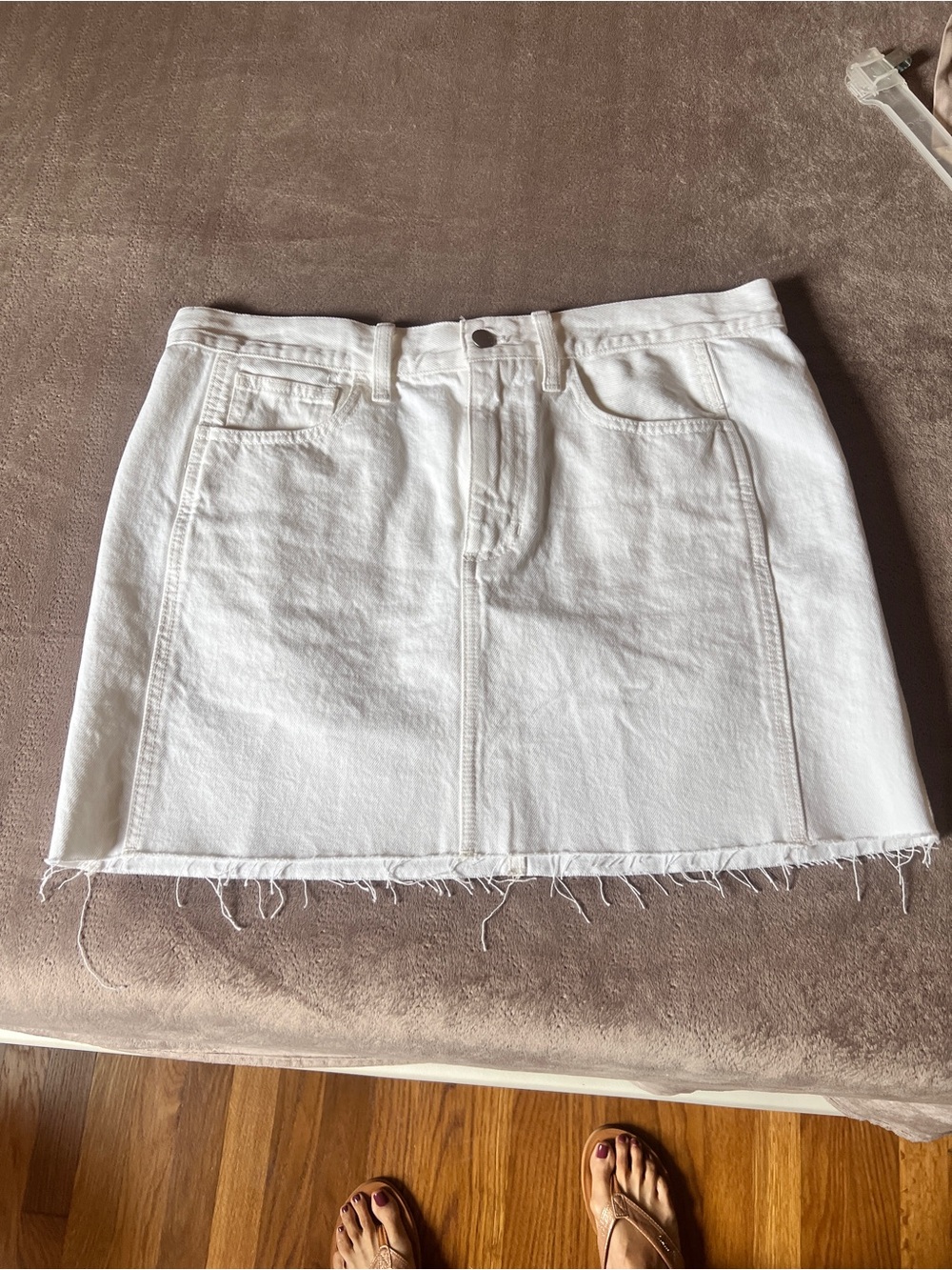 Madewell White Denim Mini Skirt with Frayed Hem